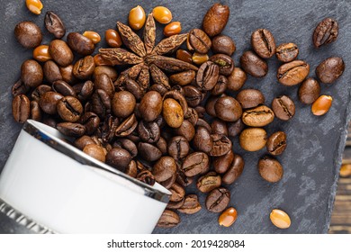 Top View Of Caffee Beans And A Star Anise