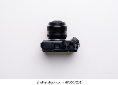 top view of camera on white background