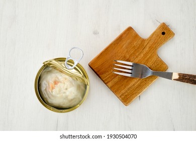 Top View Of Canned Crab Meat In Open Jar