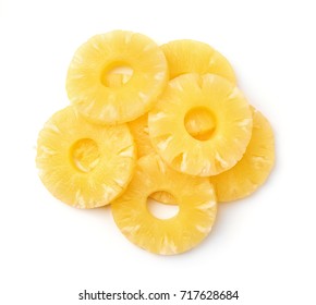 Top View Of Canned Pineapple Rings Isolated On White