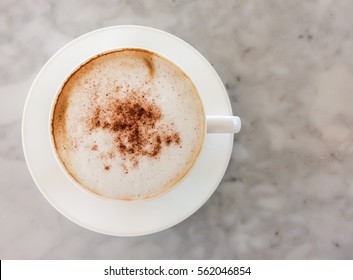 Top View Of Cappuccino On Table For Breakfast.