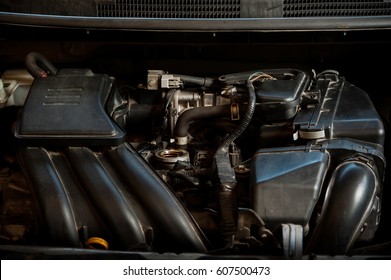 Top View Car Engine Open Up The Cap  For Filling Oil