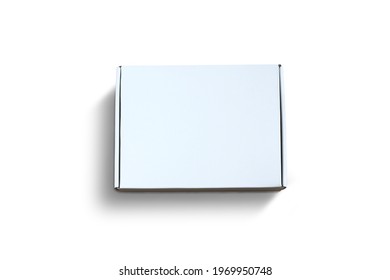 Top View Of Carton Isolated On A White Background With Clipping Path. White Cardboard Gift Box For Delivery.