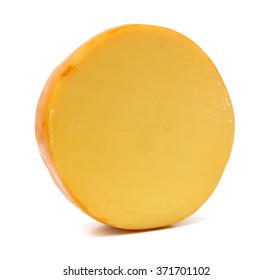 Top View Of Cheese Wheel Isolated