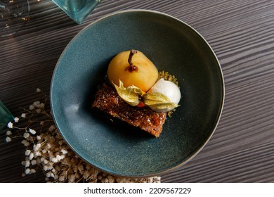 Top view of a chef gourmet dessert. Beautiful and tasty dessert on a plate. - Shutterstock ID 2209567229