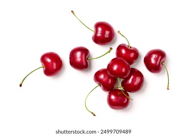 Top view of Cherry fruit isolated on white background.