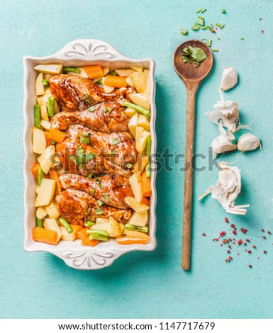 Image, Stock Photo Chicken legs with potato and green beans