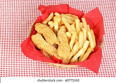 Top View Chicken Fingers And French Fries