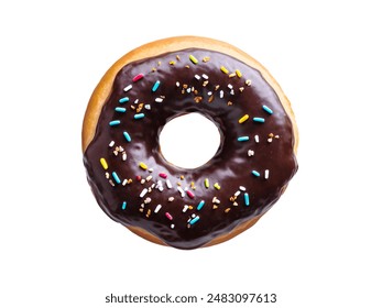 Top view chocolate donut with colorful sprinkles isolated on white background - Powered by Shutterstock