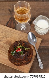 Top View Christmas Pudding With Holly