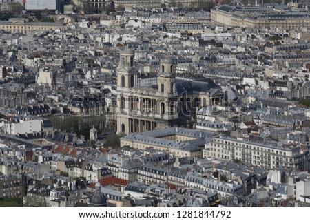 Top view of the church of Saint-Sulpice and other buildings