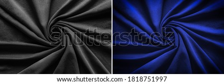 Top view of circular spiral fabric, black and blue cotton fabric, blue and black cloth background, Spiral swirl fabric, swirl cloth, Twisted background, twisted cloth, 
