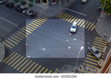 Top view of a city intersection