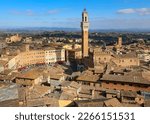 Top view of the City of Siena in ITALY with the Tower called DEL MANGIA and the Palio square