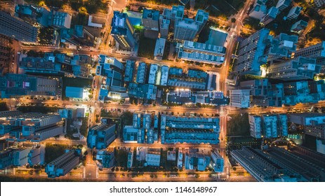 Top View of City Street - City, Building, Real estate concept image. Birds eye top view use the drone, shot in Zhubei City, Hsinchu, Taiwan.