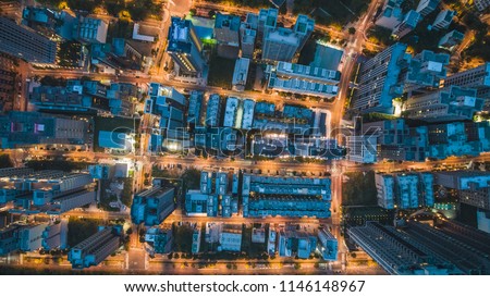 Top View of City Street - City, Building, Real estate concept image. Birds eye top view use the drone, shot in Zhubei City, Hsinchu, Taiwan.
