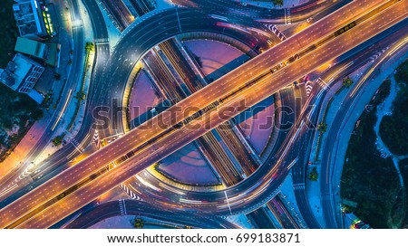 Top view city traffic of highway in Bangkok city, Bangkok, Thailand.