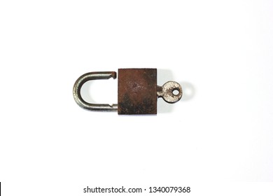 Top view of classic padlock isolated on white background.