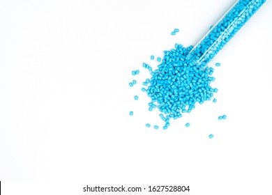 Top View Close Up Plastic Beads On White Background, Resin Plastics For Industrial