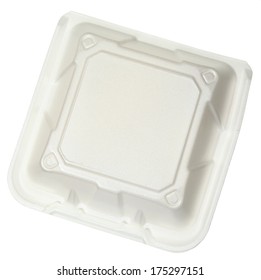 Top View Closed Styrofoam Food Container Isolated Over White.