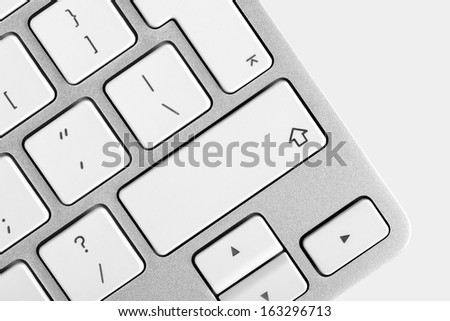 Top view of close-up computer keyboard shift key