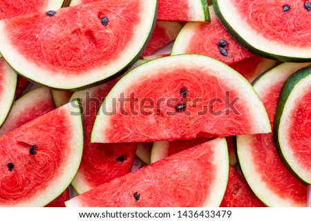 Top view. Close-up of fresh slices red watermelon.