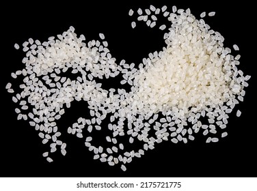 top view Close-up macro, high resolution. Raw brown rice, Japanese short-grain Koshihikari. Used to make sushi, isolated on black background. With clipping path. - Shutterstock ID 2175721775