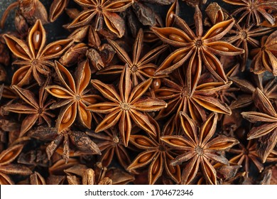 Top view closeup macro on fragrant spice anise, horizontal format