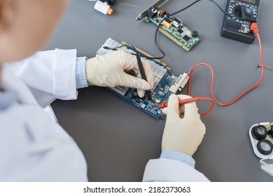 Top View Closeup Of Quality Control At Hardware Factory, Copy Space