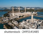 Top view of a coal fired power station in Lamma island of Hong Kong city