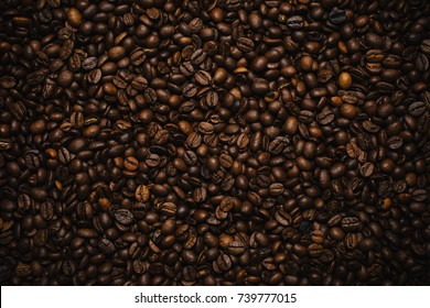 Top view of coffee beans background texture