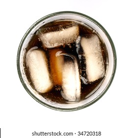 Top View Of Cola In Glass Isolated On A White Background