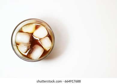 Top View Of Cold Brew Coffee On White Background                            