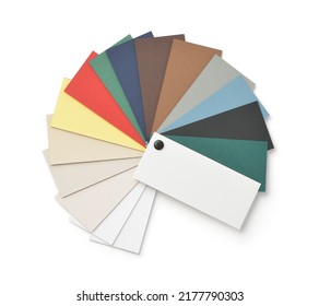 Top View Of Color Cardstock Paper Samples Isolated On White