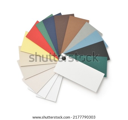 Top view of color cardstock paper samples isolated on white