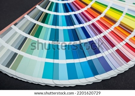 top view of Color sampler for painting walls or furniture isolated on plain background. color concept. repair design color choice