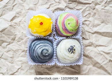 Top View Of Colorful Chinese Pastries Or Moon Cakes 