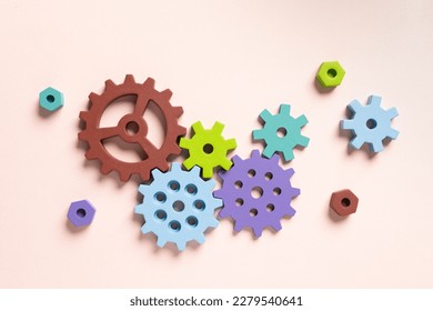 Top view of colorful gears. Corporate work and modern business process concept. High quality photo - Shutterstock ID 2279540641