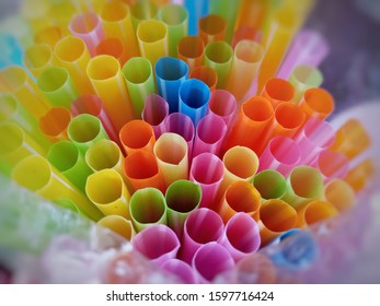 Top View Of Colorful Straws, Can See Many Holes.