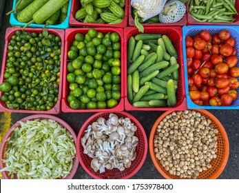 Top view of colorful vegetables in the market in Vietnam