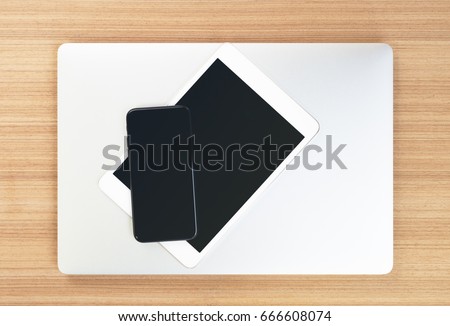 top view of communicator electronics device on table
