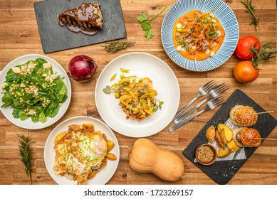 Top View Composition With Dishes Of Spanish Food