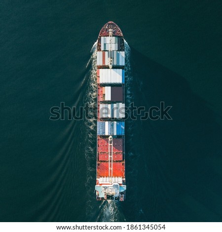 Top view of container ship. Square format