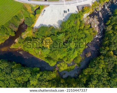 Top view of Contoocook River in town center of Bennington, New Hampshire NH, USA. 
