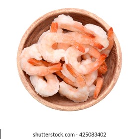 A Top View Of Cooked Shrimps In Wood Bowl