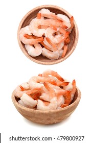 A Top View Of Cooked Shrimps In Wood Bowl