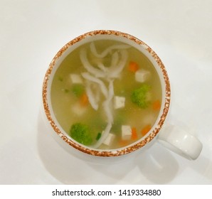 Top View Of The Corn Broccoli Paneer Mixed Veg Soup Served Hot In An Indian Restaurant