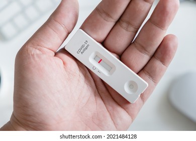Top View Of Corona Covid-19 Rapid Test, Antigen Test Kit.