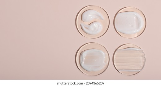 Top view of the cosmetic cream on the acrylic podiums,different swatches.Pastel colors,copy space.Good as cosmetics mockup.Horizontal photography. - Shutterstock ID 2094365209
