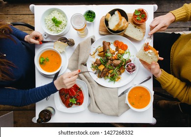 Top View Of Couple Having Dinner 